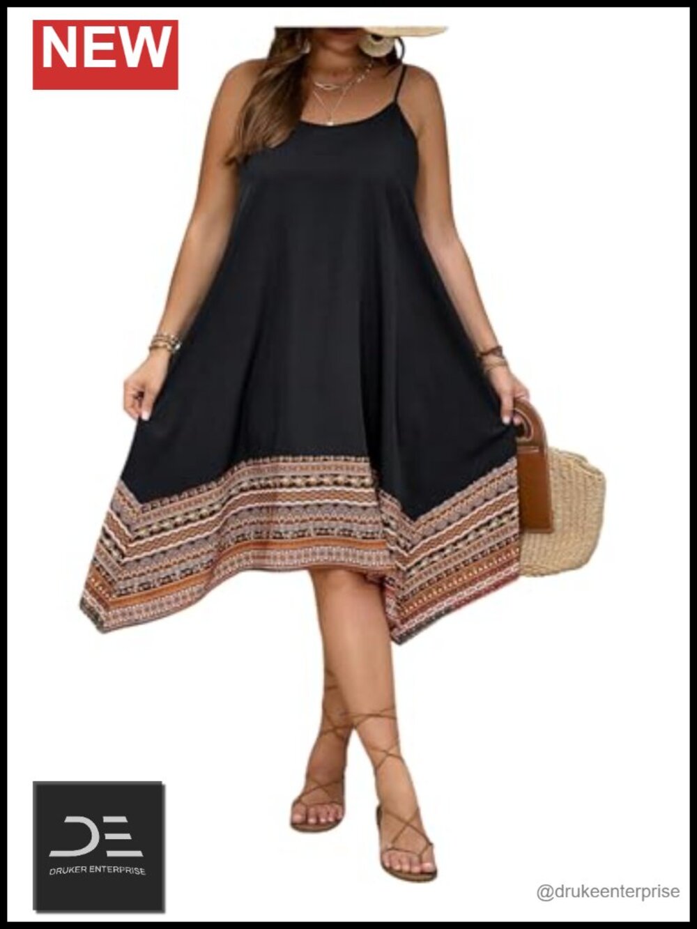 Plus Size Boho Flowy Spaghetti Strap Midi Cami Dress